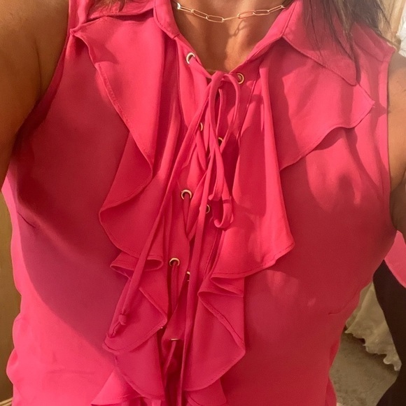 TAHARI ARTHUR S. CEVIE size small pink ruffle sleeveless top - Picture 2 of 9